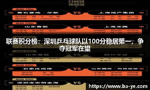 联赛积分榜：深圳乒乓球队以100分稳居第一，争夺冠军在望